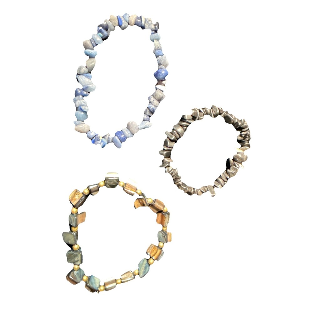Lot Of 3 Various Stone Elastic/Adjustable Unisex Bracelets- One Size